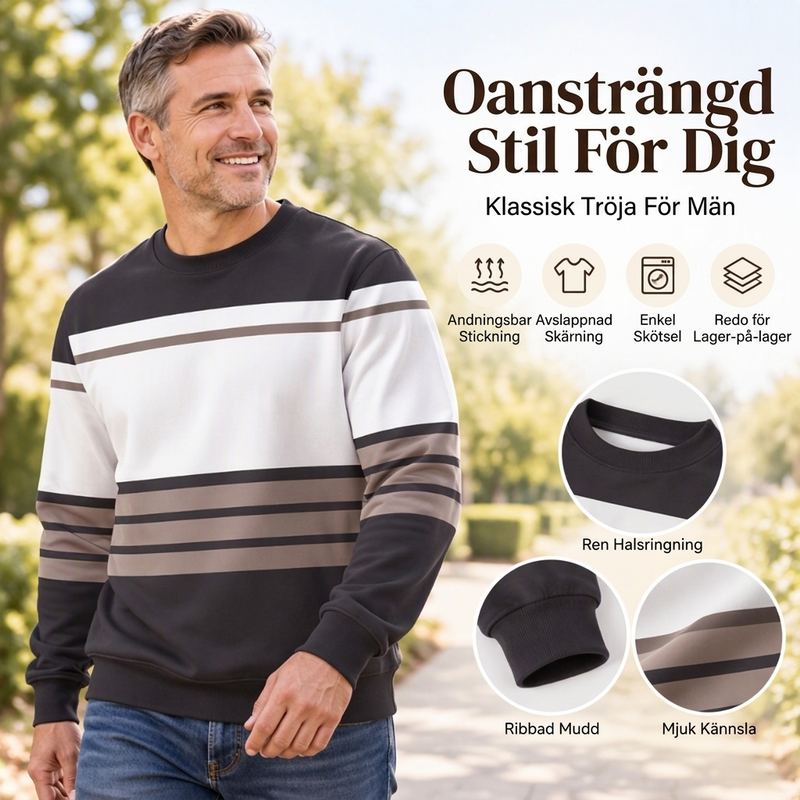 🖤Black Friday – Förhandstillgång: 50 % Rabatt🖤✨Randig tröja med rund hals för män – klassiska ränder, avslappnad passform, bekväm att ha på sig varje dag