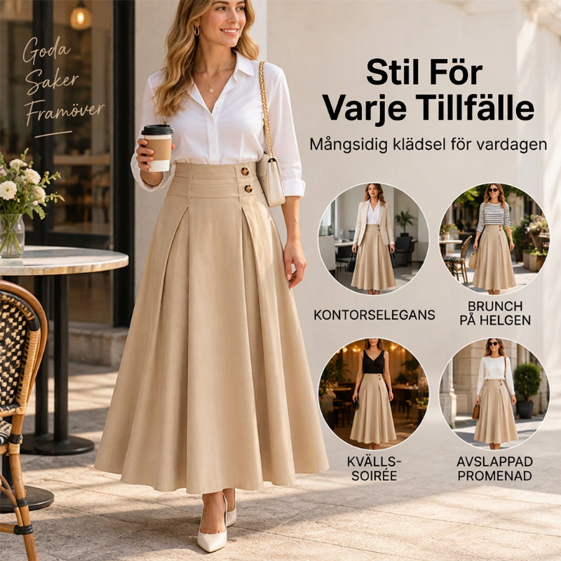 💥 Tidsbegränsat erbjudande 👗 Kvinnlig högmidjad, veckad A-linje-maxi kjol ✨ Hög midja, veckad design, flytande A-linje långkjol-4