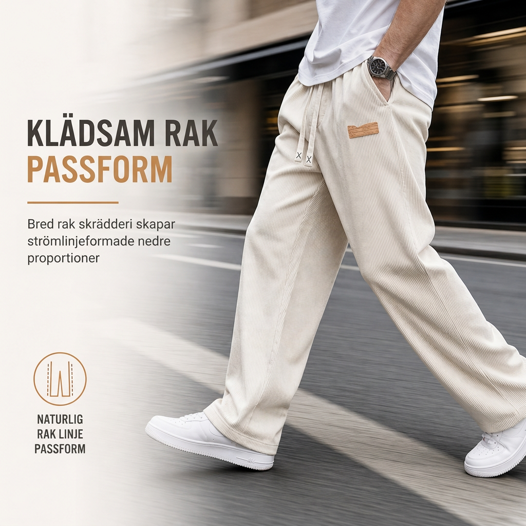 🤳 Herrbyxor i corduroy, elastisk midja med dragsko – lös passform, raka ben-4
