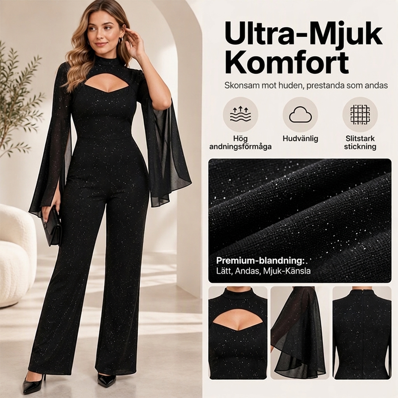 🚚 Fri frakt på just den här produkten!  🖤 Glittrig jumpsuit med kapärmar för damer✨-3