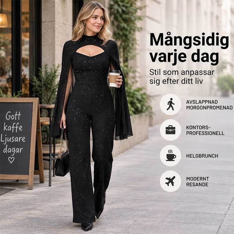 🚚 Fri frakt på just den här produkten!  🖤 Glittrig jumpsuit med kapärmar för damer✨-4