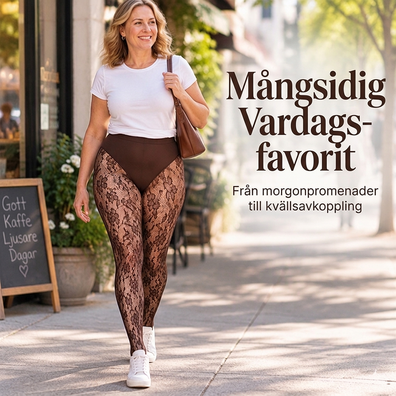 Formgivande högtaljat strumpbyxor med spets och nät för kvinnor-5