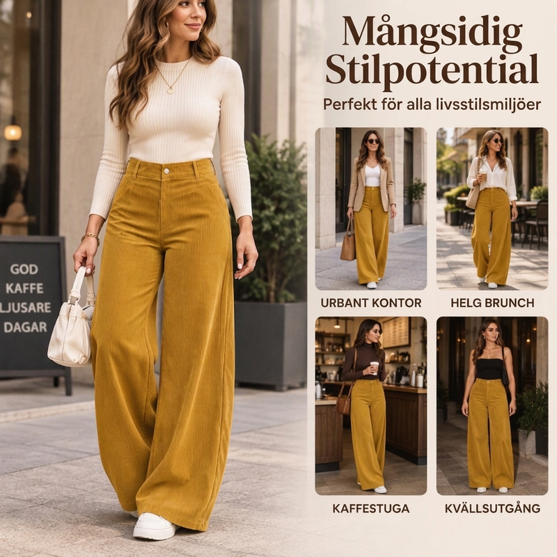 📢🎉50 % rabatt!!!🛍️✨ Fritidsbyxor i corduroy för damer med vida ben-5