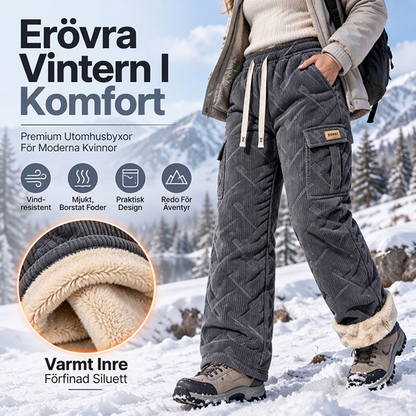 🚚 Fri frakt på just den här produkten!  ✨ Ribbade velourcargobyxor för damer med mjukt foder: perfekta för vardagsbruk 👖