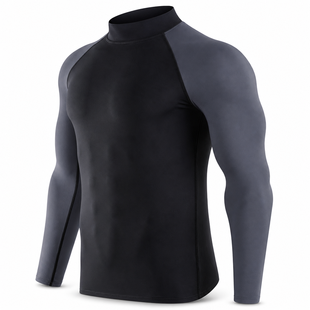Termisk långärmad kompressions-T-shirt för män med foder, hög hals för sport, löpning och träning-8