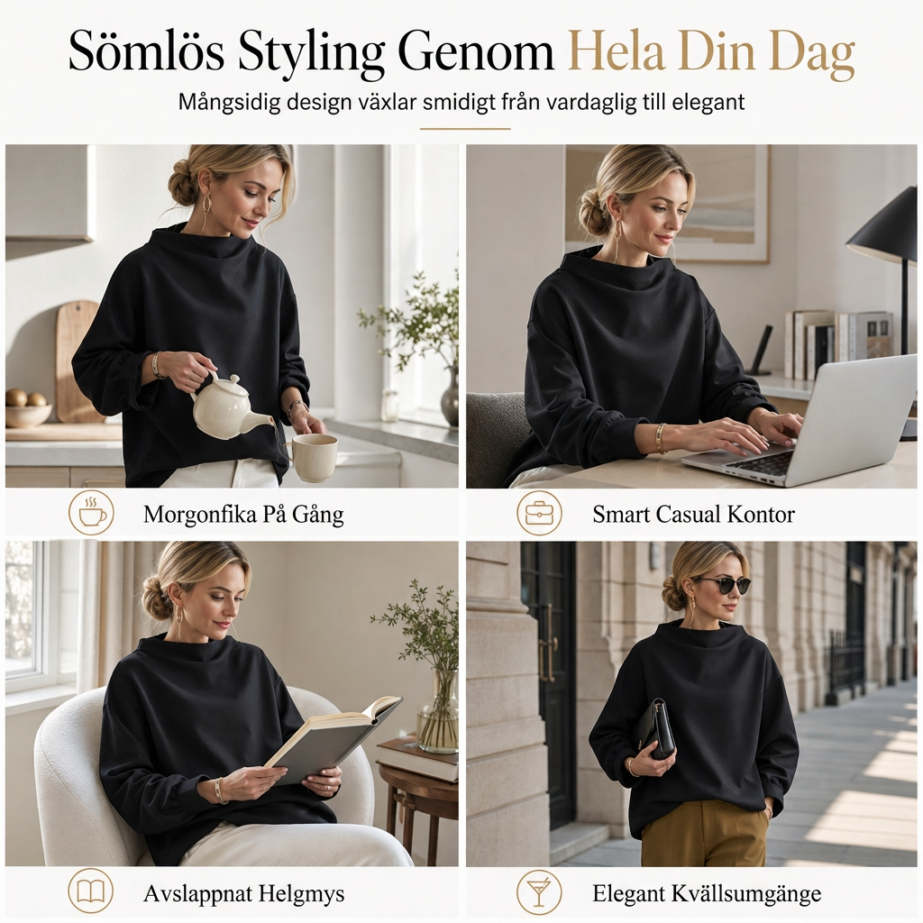 🔥En supertrendig och mångsidig topp🔥 Löst passande sweatshirt med skärhals, draperad design, nersatta axlar och långa ärmar-6
