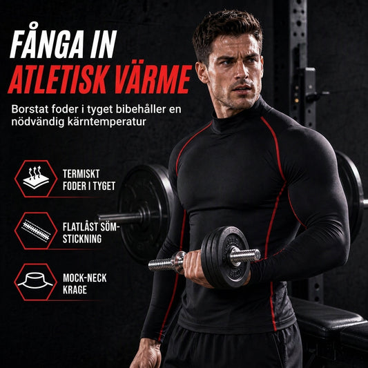 Termisk långärmad kompressions-T-shirt för män med foder, hög hals för sport, löpning och träning