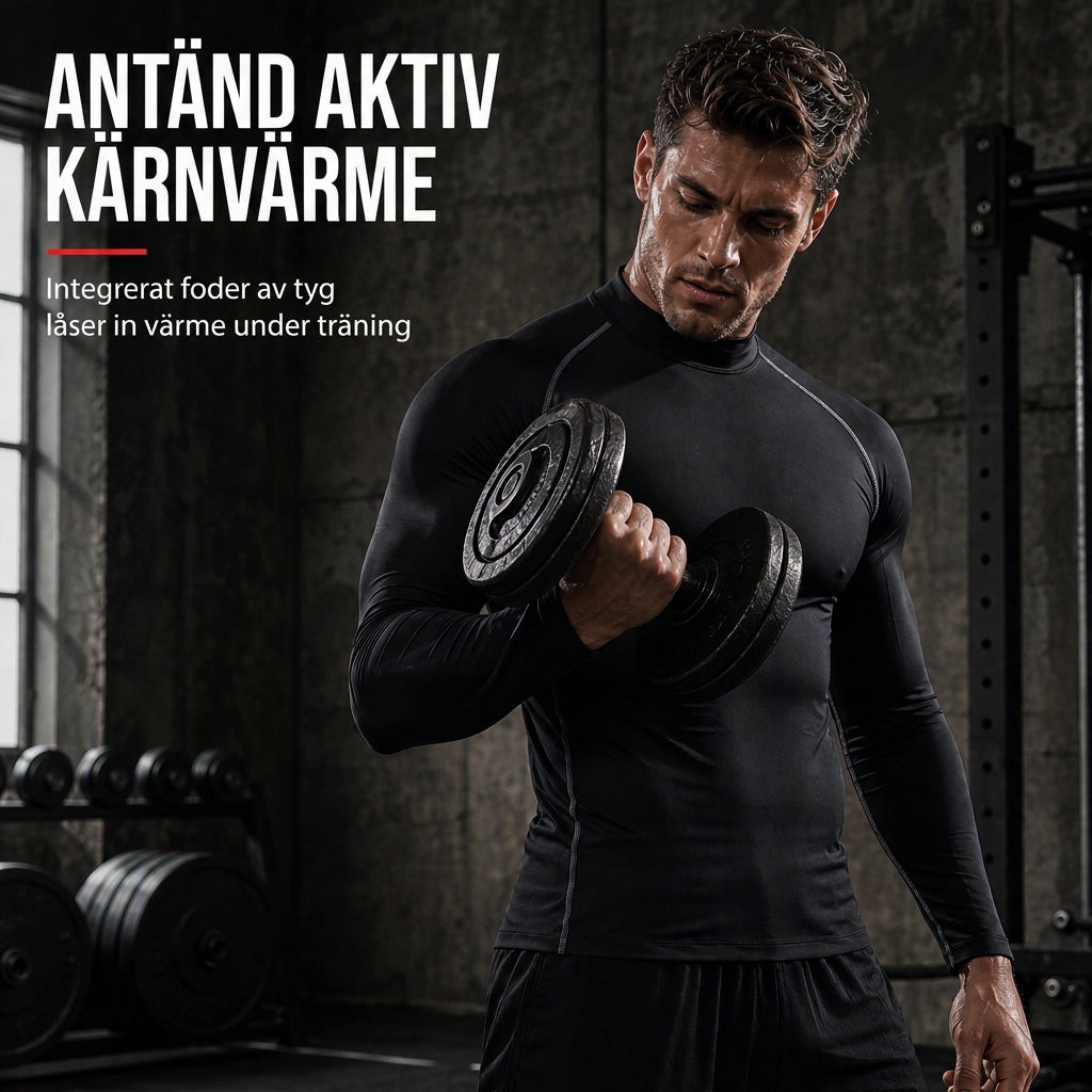 Termisk långärmad kompressions-T-shirt för män med foder, hög hals för sport, löpning och träning-2