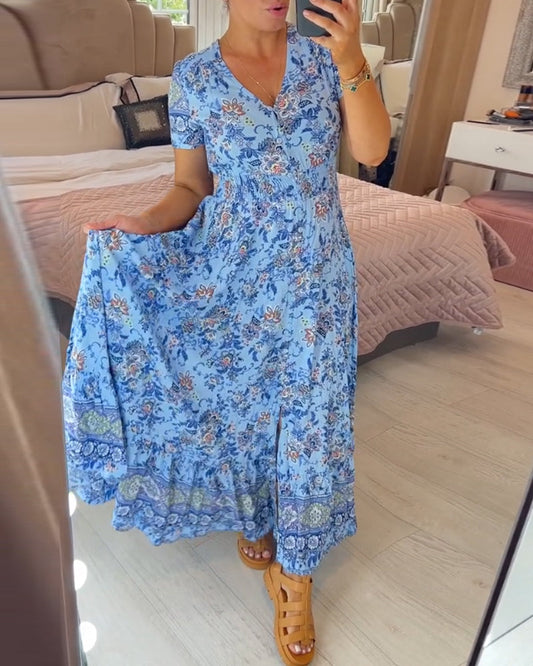 👗2024 Nowe sukienki w kwiaty z dekoltem w serek