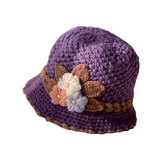 👒Francuska czapka damska z zagęszczonej dzianiny w kwiaty